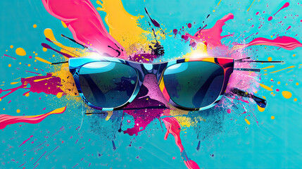 Sunglasses Colorful Abstract Splashing Shapes Lifestyle Banner