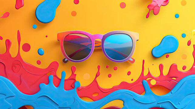 Sunglasses Colorful Abstract Splashing Shapes Lifestyle Banner