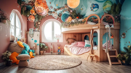 Home design, Kids Room, Interior Design in the style of a geometric, polymorph, Cutest vibe