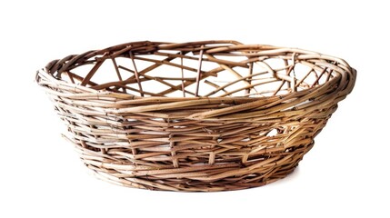 Obraz premium A wicker basket on a plain white background, suitable for various uses