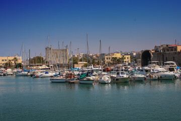 Fototapeta na wymiar Port in Heraklion in Greece, panorama with a sea view