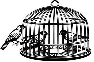 birds-in-cage- vector- illustration 