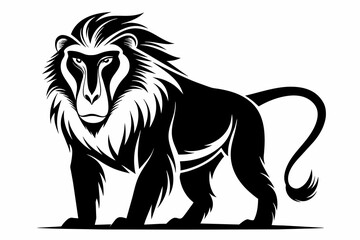 Baboon   white background  silhouette vector style with white and black solid color with vector and line art 