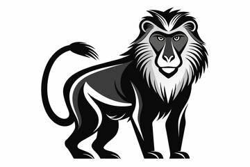 Baboon   white background  silhouette vector style with white and black solid color with vector and line art 