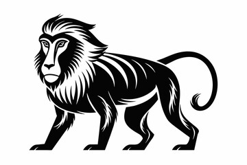 Baboon   white background  silhouette vector style with white and black solid color with vector and line art 