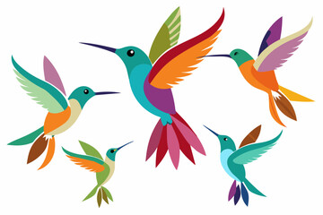 Dainty Hummingbirds vector illustration  - obrazy, fototapety, plakaty