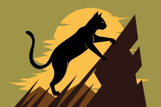 Climbing cat vector silhouette
