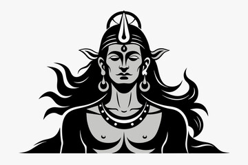 Lord Shiva implored Shiva simple outline with a solid black and white color