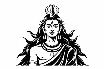 Lord Shiva implored Shiva simple outline with a solid black and white color - obrazy, fototapety, plakaty