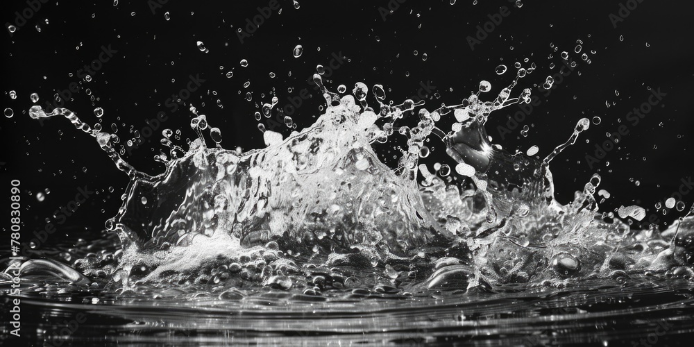 Poster A dynamic black and white image of a water splash. Suitable for various design projects