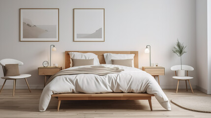 Fototapeta na wymiar Beautiful Elegant minimalist bedroom interior