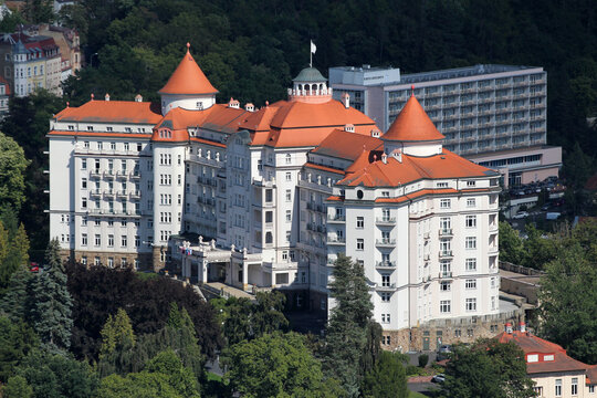 Karlovy Vary, Czech Republic - August 10, 2023: Hotel Imperial, a luxurious 5 star hotel in Karlovy Vary, or Carlsbad