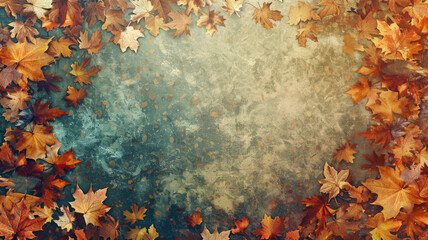 autumn leaves frame place for text grainy texture wallpaper backdrop for seasonal design
