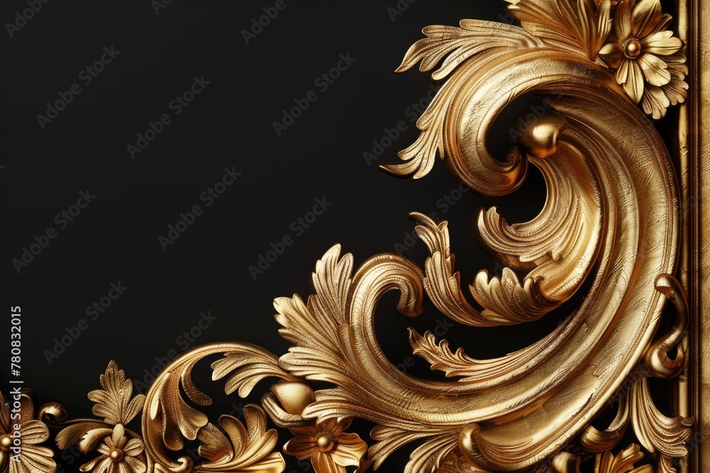 Poster elegant gold frame against a black backdrop, perfect for adding a touch of luxury to any design proj