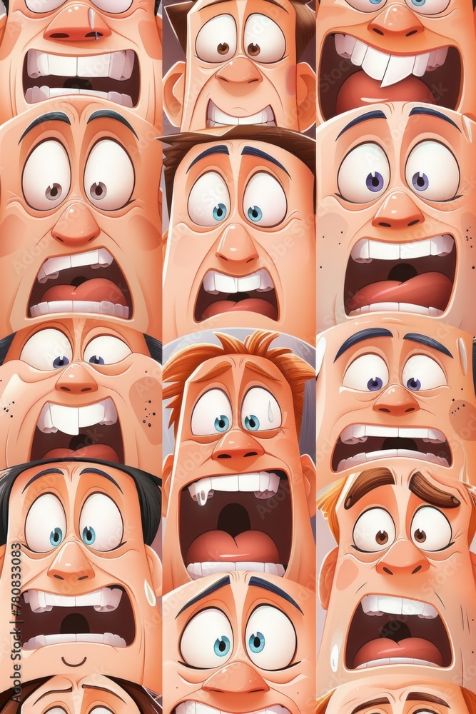 Poster A collection of cartoon faces showing different emotions. Perfect for illustrating a range of feelings