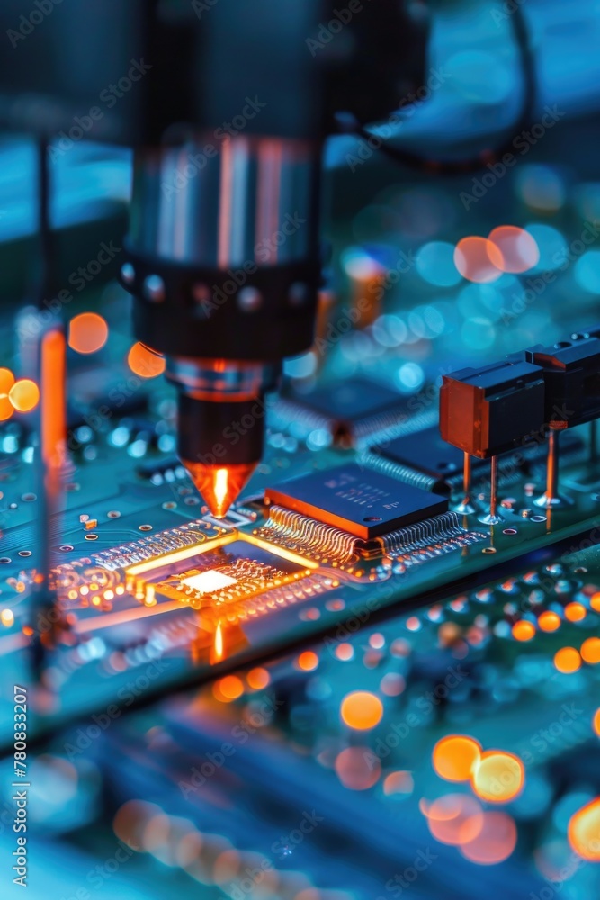 Poster detailed shot of a computer motherboard, suitable for technology concepts