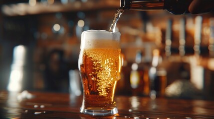 A person pouring beer into a glass. Suitable for beverage industry promotions - obrazy, fototapety, plakaty