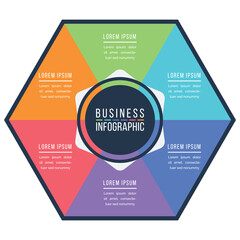 Infographic business design 6 Steps, objects, elements or options infographics design template for business