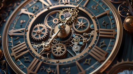 Fototapeta na wymiar Exquisite Antique Clock Face Showcasing Masterful Clockwork Engineering and Intricate Design