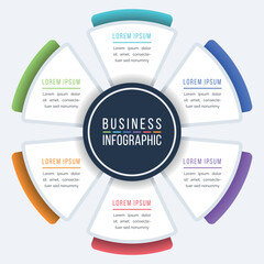 Business Infographic 6 Steps, objects, elements or options infographics design template for business information