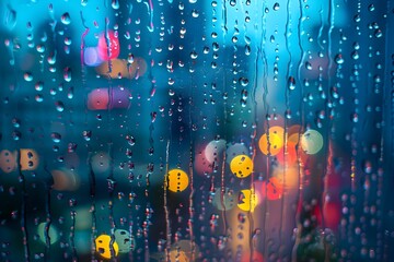 Rainy Cityscapes Blurring Through Patterned Windowpane Reflecting Contemplative Mood
