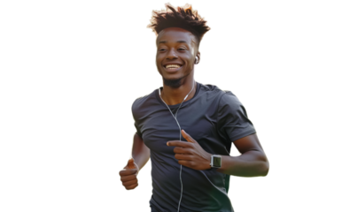 A happy young african man running.