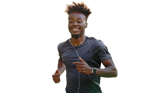 A happy young african man running.