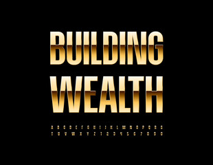 Vector business icon Building Wealth. Luxury `Gold Font. Chic Modern Alphabet Letters and Numbers set.