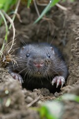 Fototapeta premium A small animal poking its head out of a hole. Perfect for nature and wildlife concepts