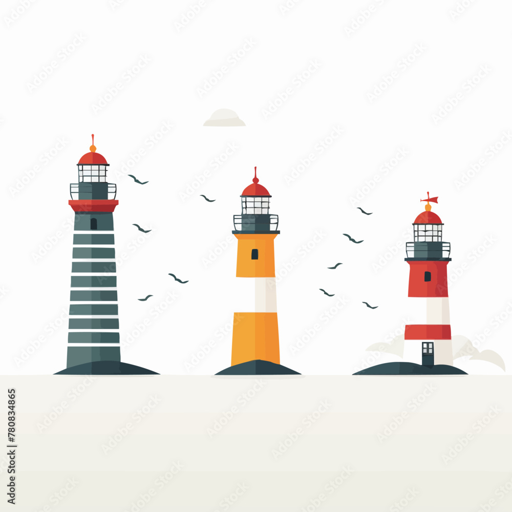 Poster lighthouse | minimalist and simple set of 3 line white background - vector illustration