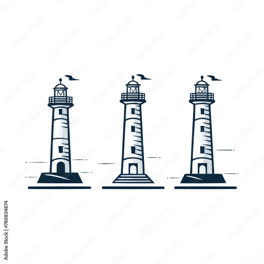 Poster lighthouse | minimalist and simple set of 3 line white background - vector illustration