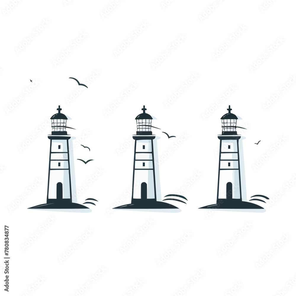 Poster lighthouse | minimalist and simple set of 3 line white background - vector illustration