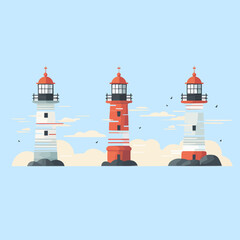 Lighthouse | Minimalist and Simple set of 3 Line White background - Vector illustration