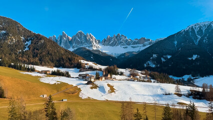 Spring landscape Dolomites Alps Santa Maddalena village Val di Funes valley South Tyrol Italy - 780835000