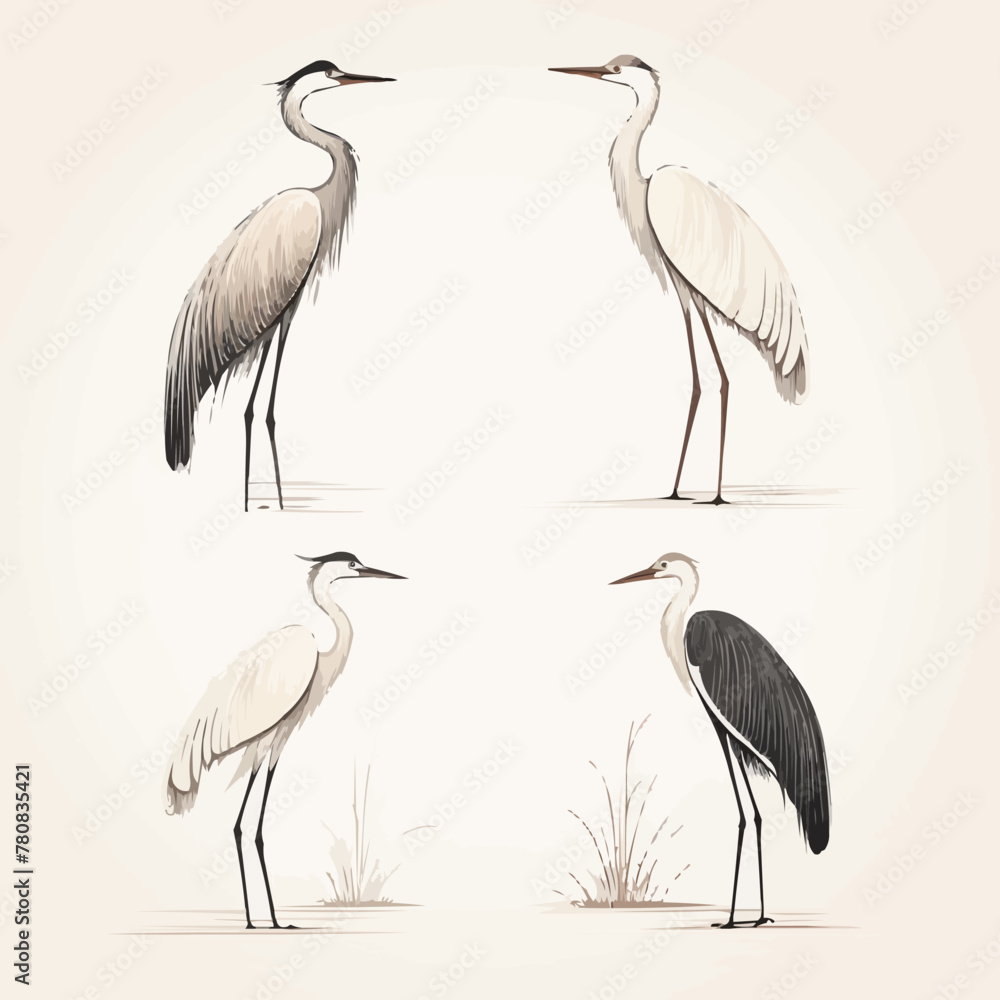 Poster heron | minimalist and simple set of 3 line white background - vector illustration