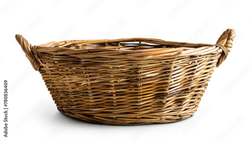 Poster a simple wicker basket on a clean white background. perfect for product displays