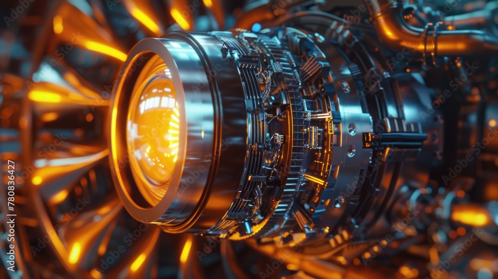 Poster detailed view of a machine with a yellow light. ideal for industrial concepts