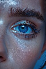 Detailed close up of a woman's blue eye. Perfect for beauty or eye care concepts