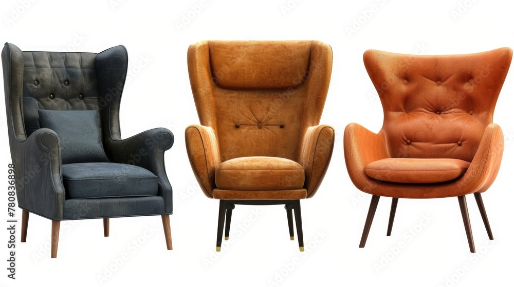 Poster A group of three chairs placed next to each other. Suitable for various interior design concepts