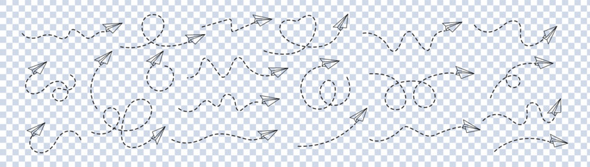 Paper airplane. paper plane with dotted line trail trace icon - obrazy, fototapety, plakaty