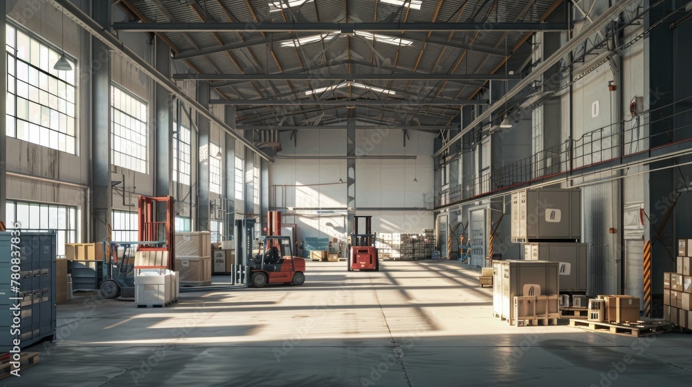 Poster a large warehouse filled with boxes. suitable for industrial and storage concepts