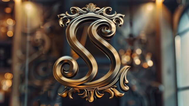 Elegant gold letter S hanging on glass door, perfect for signage
