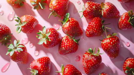 strawberries with a pink background