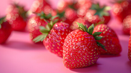 strawberries with a pink background