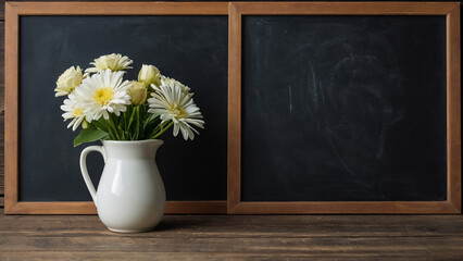 Beautiful greeting card for Happy Teacher's Day with chalkboard and bouquet of flowers