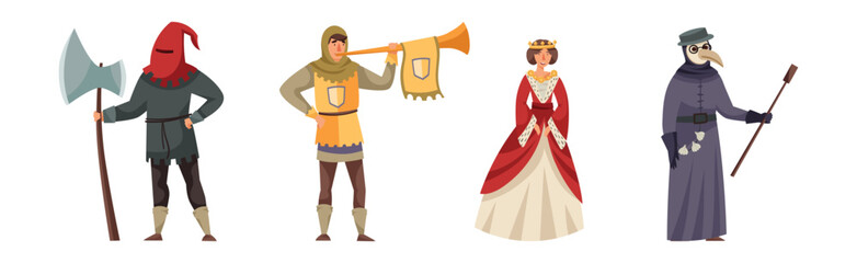 Medieval People Character from Fairytale and Legend Vector Set