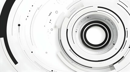 Abstract white background with black circle rings. Digital future technology concept.