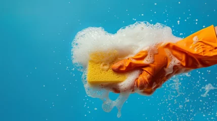  Hand with Sponge and Soap Bubbles © MP Studio