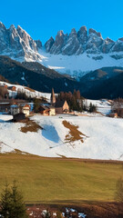 Spring landscape Dolomites Alps Santa Maddalena village Val di Funes valley South Tyrol Italy - 780841005