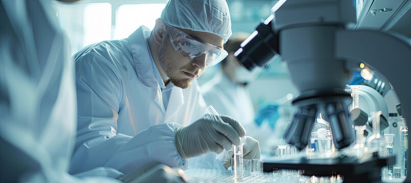 Professional health care researchers working in life of medical science laboratory